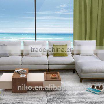 2017 New collection high quality cotton and line fabric solid wood construction sofa set