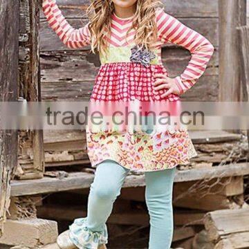 Hot selling school girl dress garment flower stripe city girl dress baby sweet girl dress