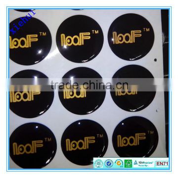 gold printing 3cm round epoxy stickers