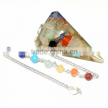 Wholesale Of Orgone Chakra Pendulum : ORGONE MULTI TRIANGULAR CHIPS CHAKRA CHAIN PENDULUM