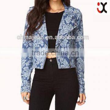 Fashion Jeans Jacket Floral Prnted Women Denim Jacket JXF215