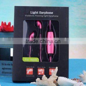 Flat Cable Earphone With Mic Shiny Earphone With Led Line