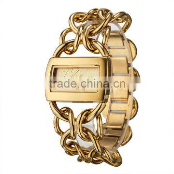 luxury IP plated Gold chain bracelet watch rectangle female hours lady wrist watch supplier