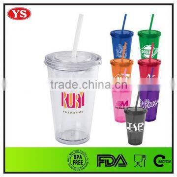 16oz Bpa Free Double Wall Plastic Smoothie Cups With Straw