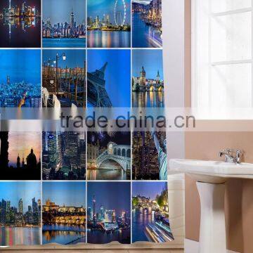 Panel Printing Polyester Printed Shower Curtain City Style