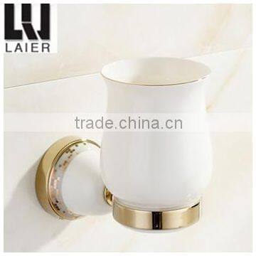 2015 new design gold ceramic bathroom accessories set tumbler holder 11738