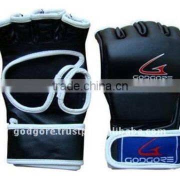 Specially Developed Velcro Closure Soft Durable Lining Training and Competition Black Leather MMA Grappling Gloves