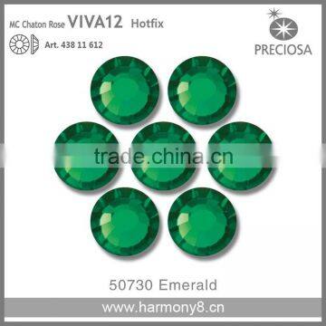 PRECIOSA Flat Back Hot Fix Rhinestones, Emerald MC Chaton Rose VIVA12