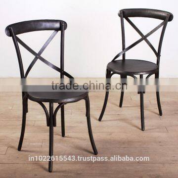 Powell Wood and Metal Dining Chair, Industrial style Dining Chair, Black Metal Chair