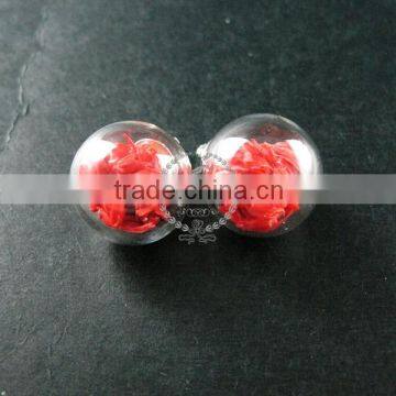 16mm round glass bottle dome with red flower vial pendant wish charm DIY jewelry supplies 1820266