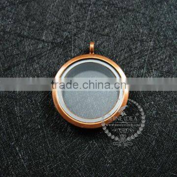 30mm Copper Red Vintage Style Alloy Round Photo Locket Vintage Style Fold Photo Locket Pendant Charm 1110025