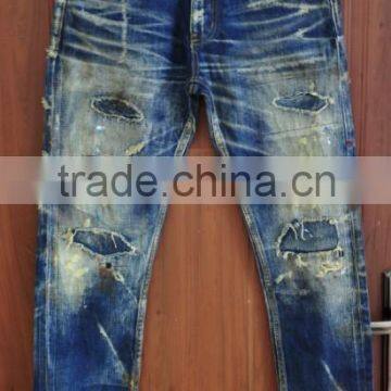 Custom High quality vintage wash distressed Japanese selvedge jeans denim selvedge denim jeans (LOTV019)