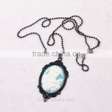 Fashion Jewelry Necklace Steampunk Necklace Classical Blue Resin Silhouette Cameo Black Pendant 2015 New Made in China Yiwu photo-3
