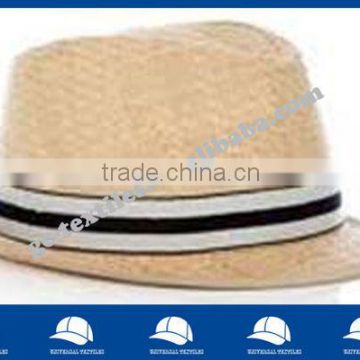 natural straw hat with striped ribbon