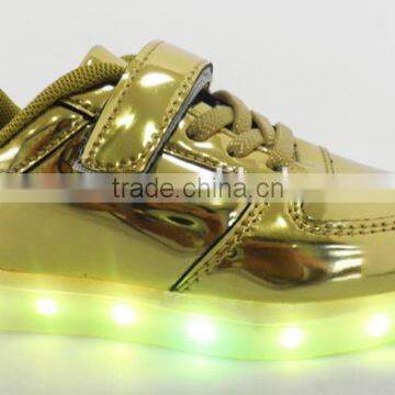 Golden Shinning PU Kids LED Light Up Casual Sneaker Running Shoes