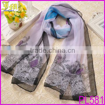 Spring Summer New Women's Georgette Chiffon Flower Printed Scarf Wraps Shawl Stole Soft