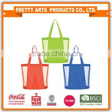 2016 fashionable mesh and polyester beach tote bag