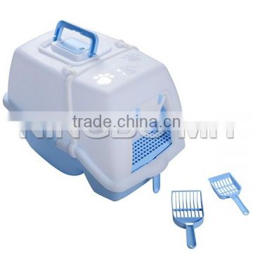 Blue & white Portable Pet Cat Hooded Litter Box Toilet w/ Pan Scoops