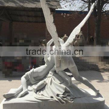 White Marble Carved Roman Mythology Cupid and Psyche Statue photo-3