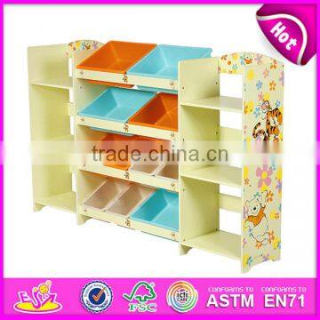 2015 New Kids Wooden Storage Rack,popular Storage Rack and Wooden Bin Organizer Toy Storage Rack With 12pcs Plastic Bins W08C039 photo-3