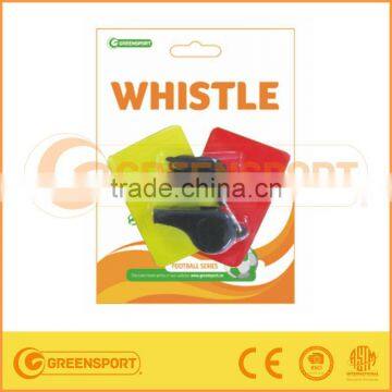 cheap plastic whistle with red and yellow card