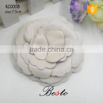 Factory fashion handmade white genuine leather flower for ladies shoes