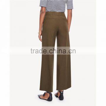 Low MOQ Spring Elegant Plain Color Mid Rise Casual Wide Leg Pants