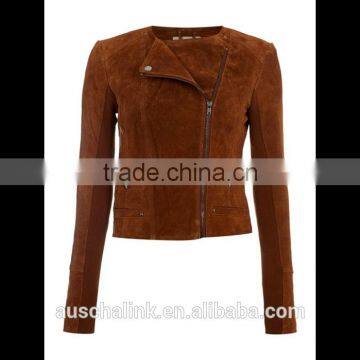 New Arrival High Qualiy Lady Winter Long Sleeve Brown Suede Jacket photo-3