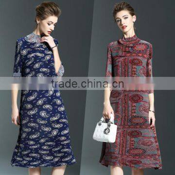 Ancient printing high neck oversize spring dresses for fat lady