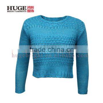 100% Acrylic Vcrew Neck Blue Woman Knited Sweater