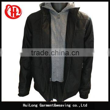 Hot Sale High Quality Washed pu Leather Fleece Hoody Men pu Jacket photo-4