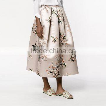 HAODUOYI Women Flower Printing Skirt Casual Midi Elegant High Waist Satin Skirt photo-5