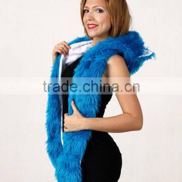 Wholesale Custom Long Scarf Mittens Faux Fur Wolf Head Animal Ears Hat photo-6