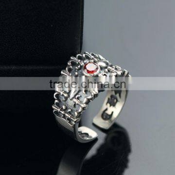 Adjustable Personalized Cool Punk Jewelry Pokerface Silver Red Diamond Fashion Men's Ring photo-5
