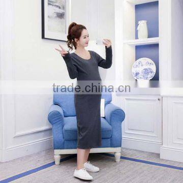 Wholesale Long Sleeve Maternity Wrap Dress Black Extra Long T-shirt for Pregnant Women