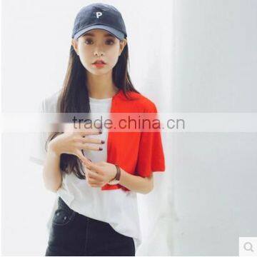 Women's College in the Summer of Wind Loose Color Matching Small Round Collar T-shirt Female Cotton Short Sleeve Blouse photo-2