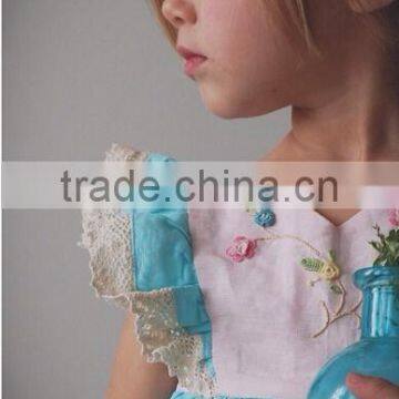 Little Girls Aqua Blue Cotton Dress Sister Vintage Lace Crochet Well Dressed Wolk Remake photo-3