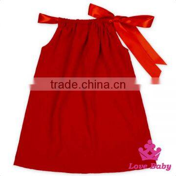 ZQ-177 Lovebaby wholesale 100% cotton solid red color stripe bow,PILLOWcase DRESS