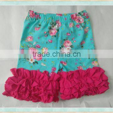 icing shorts baby wholesale froral print girls ruffle green shorts cotton leggings pants