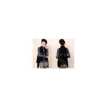 Black Sleeveless Ladies Poncho Sweater with Shawl Collar , Ladies Cardigan Sweaters