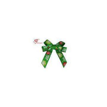 Green Grosgrain Ribbon Christmas Ribbon Bows with Printing Snowflake