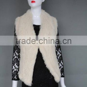 Classic style modern women warm soft rabbit fur knitted vest short with collar