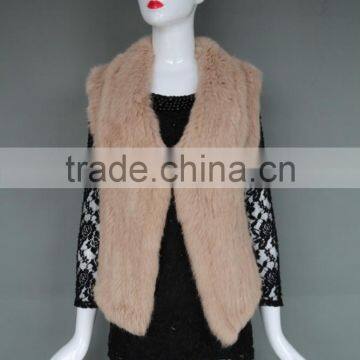 Lady pretty short rabbit fur knitted vest with square collar new style