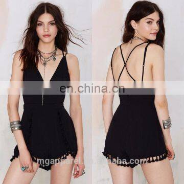 Dongguan Manufacturer Black Plain Romper Tassel Sexy Adult Romper Pattern for Ladies