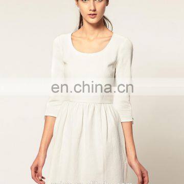 2014 Latest Fashion leisure Cream Dress,3/4 Sleeve Dress