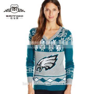 2016 Baiyimo Wholesale Fashion V-neck Fit Christmas Pullover Women Sweater