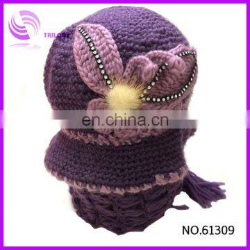 acrylic caps fashion beanie hat with fur ball