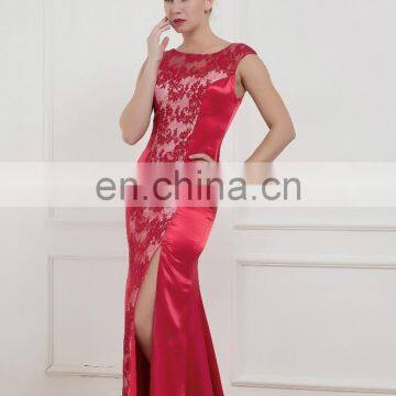 EB2306 Classical red lace Side slit satin bridal dress