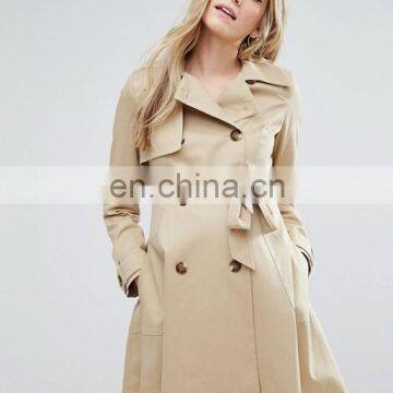 Fashion Autumn Dust Coat Big Flap Collar Waist Tape Double Button Adjustable Cuff Two Layer Top Bulk Ladies Long Coats