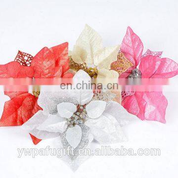 12pcs glitter artificial christmas flowers poinsettia tree decoration